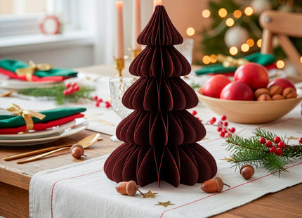 Papieren Kerstboom 30 cm – Bordeauxrood – Opvouwbare Kerstdecoratie met Magnetische Sluiting – Tafeldecoratie – 3D