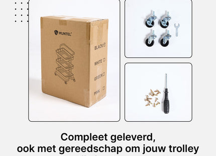 Keukentrolley | Keukentrolley Op Wieltjes | Badkamer Trolley | Opbergrek | 3 Niveaus | 87 x 42 x 32 cm | Zwart