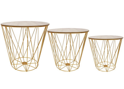 Salontafel | Salontafel Set | Rond | 3-Delig | Goud/Hout