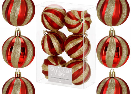 Kerstballen | 6 Stuks | 6 cm | Rood | Goud