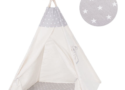 Tipi Tent | Wigwam Speeltent | 120x100x180 cm | Inclusief Mat | Inclusief Kussens | Naturel Grijs | Sterren