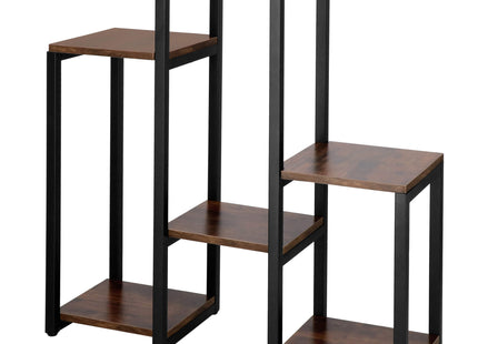 Plantenrek | Plantenstandaard | Plantentrap | 6 Niveaus | Metaal | Hout | Zwart | Donkerbruin