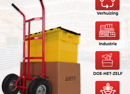 Steekwagen - Staal - 150 KG Draagvermogen - Transportwagen - Plateauwagen - Steekkar - Trolley - Transport - Rood