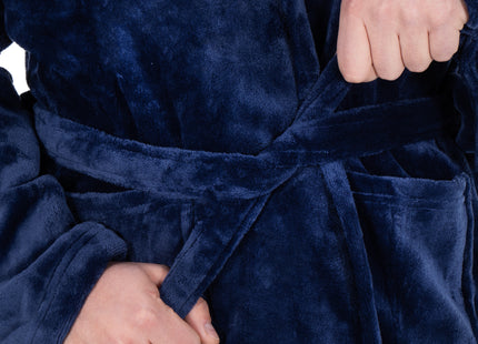 Badjas - Fleece - Marineblauw - Capuchon - Riem - Maat L/XL