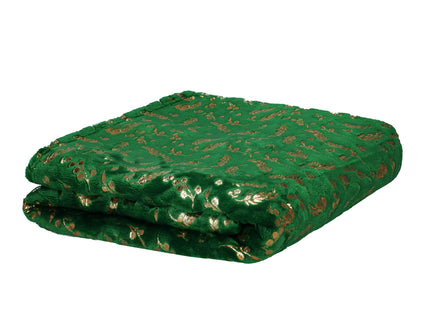 Plaid | Sprei | Deken | 200 x 150 cm | Pluche | Plant | Groen/ Goud
