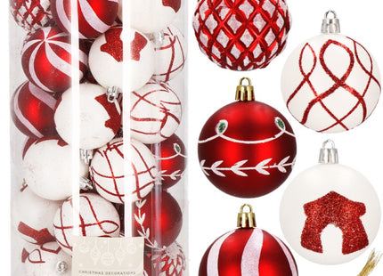 Kerstballen | 30 Stuks | 6 cm | Rood/Wit