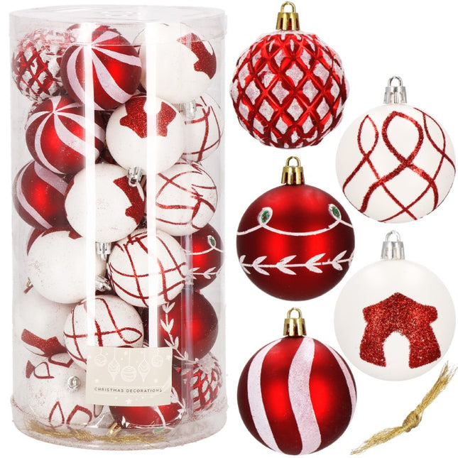 Kerstballen | 30 Stuks | 6 cm | Rood/Wit