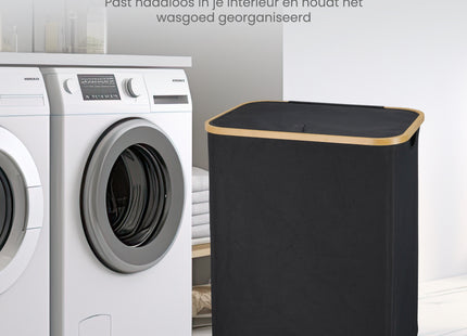 Dubbele Wasmand | Was Sorteerder | Met Deksel | 160 Liter | Zwart