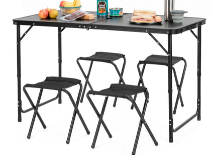 Picknick Tafel Met Stoelen- Campingtafel - Campingset - Biertafel - Horeca -Tafel - Stoelen - Opvouwbaar - Zwart - 120 x 60 x 55 cm