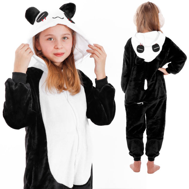 Onesie Kinderen | Panda | Maat 125/140 | Zwart/Wit