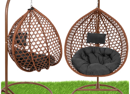 Hangstoel | Egg Hangstoel | XXL 125 cm | Inclusief Standaard & Kussen | Bruin/Rotan