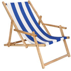 Ligbed | Strandstoel | Ligstoel | Verstelbaar | Arm Leuning | Beukenhout | Geïmpregneerd | Handgemaakt | Blauw Wit