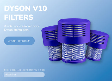 SQOON® Filterset geschikt voor Dyson V10/V11 - Gelijk aan model: 969082-01 - 3 STUKS - Perfect voor het vervangen van verstopte of versleten filters