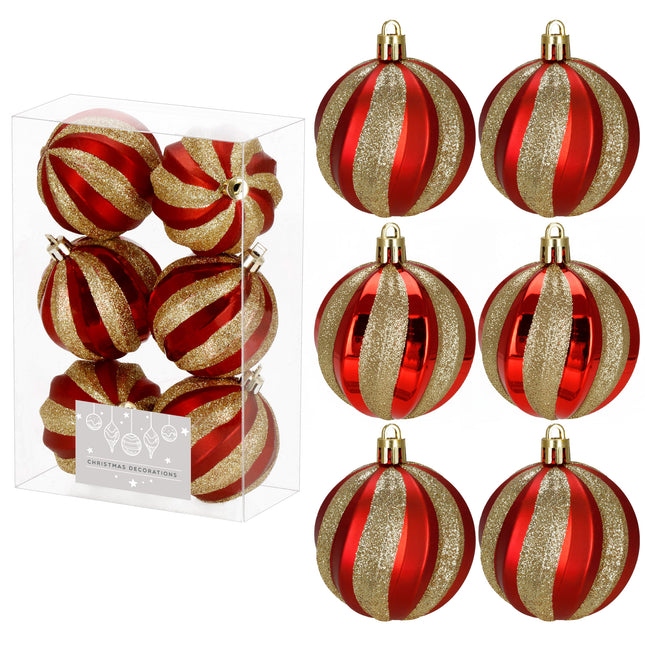 Kerstballen | 6 Stuks | 6 cm | Rood | Goud