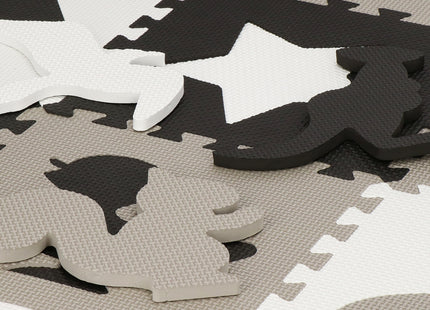 Speelmat | Speelmat Foam | Puzzelmat | Figuren | 16 Puzzelstukken | 150 x 150 cm | Zwart/Wit/Grijs