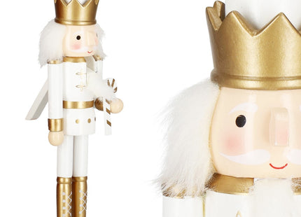 Notenkraker Kerst | Houten Soldaat | Kerstversiering | Goud/Wit | 30,5 cm