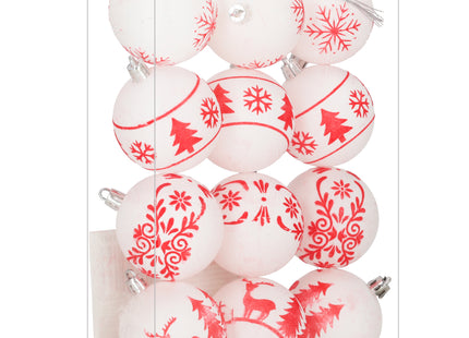 Kerstballen | 12 Stuks | 7 cm | Rood | Wit