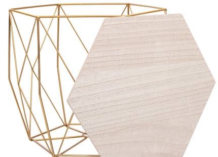 Salontafel | Salontafel Hexagoon | Bijzettafel | 1 Stuk | 40 cm | Goud/Licht Hout