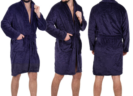 Badjas - Fleece - Marineblauw - Capuchon - Riem - Maat L/XL