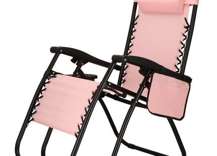 Tuinstoel | Ligstoel | Opvouwbaar | Verstelbaar | Ergonomische Hoofdsteun | Roze/Zwart