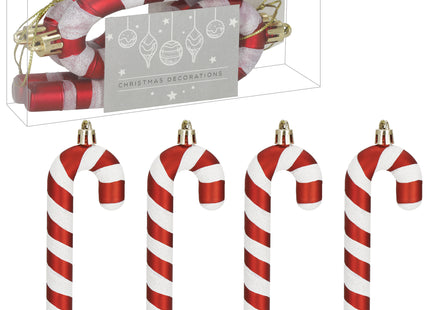 Kersthanger | Zuurstok | Kerstboomhanger | Wit | Rood | Kunststof | 12,5 cm | 4 Stuks