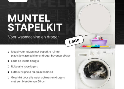 Muntel® Tussenstuk Wasmachine Droger - Stapelkit Wasmachine Droger - Universeel - Uitschuifbare werkblad - Wit