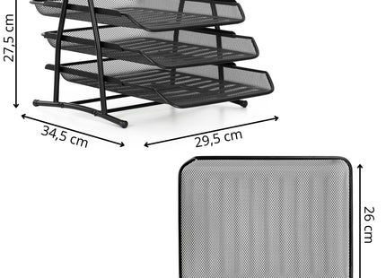 Springos® Bureau Organizer met 3 Uitschuifbare Laden – Metalen Documentenhouder A4 – Zwarte Brievenbak met 3 Niveaus – Bureau Opberger voor Kantoor en Thuis