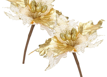 Kunstbloem - Kunststof - Goud - Glitters - 26 cm