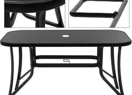 Tuintafel | 120 x 70 x 70 cm | Buitentafel | Eettafel Buiten | Metaal | Gehard Glas | 100 KG | Zwart