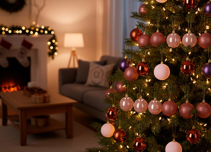 Kerstballen | 40 Stuks | 7/8/9 cm | Paars | Bruin | Parelmoer | Roségoud