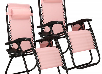 Tuinstoelen | Ligstoel | Opvouwbaar | Verstelbaar | Ergonomische Hoofdsteun | 2 Stuks | Roze/Zwart