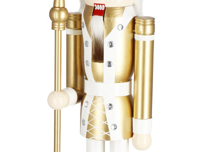 Notenkraker Kerst | Houten Soldaat | Kerstversiering | Goud/Wit | 125 cm