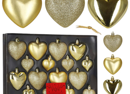Kerstballen | 16 Stuks | 5/6/7 cm | Goud | Hartjes