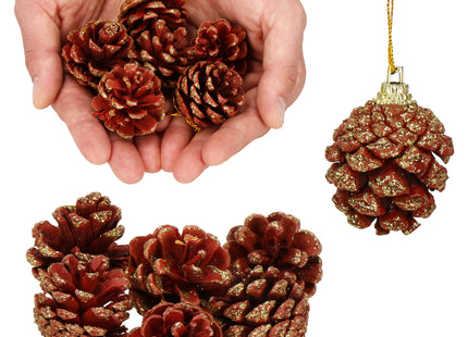 Kerstversiering | Dennenappel | Kerstdecoratie voor binnen | Kersthanger | 6 stuks