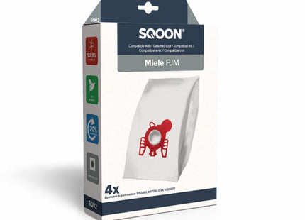 SQOON® Stofzuigerzakken   Geschikt voor Miele FJM Series – Vervangt Model 9917710 – High Filtration voor Optimale Stofopname en Hygiëne - (SQ02)  - 4 Stuks