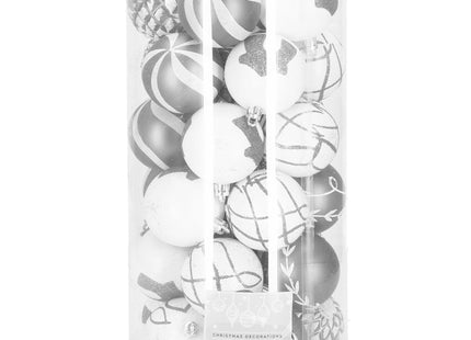 Kerstballen | 30 Stuks | 6 cm | Zilver/ Wit