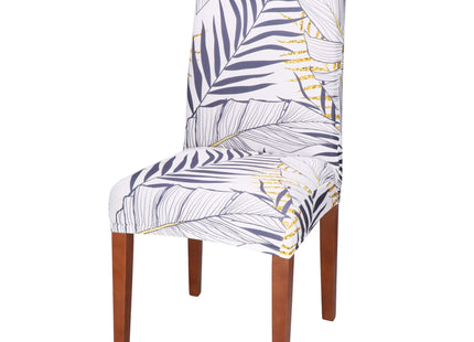 Stoelhoes - Voor Eetkamerstoelen - Met Stretch - Bladeren - Wit/Marineblauw/Geel