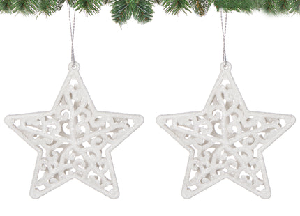 Kerstboomhanger | Kerstversiering | Sterren | Wit | 2 Stuks | 8 cm