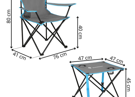 Camping Set | Kampeer Set | Campingtafel |  Campingstoel | Kampeerstoel | Op Vouwbaar | Inclusief Draagtas | Vissen | Blauw/Grijs