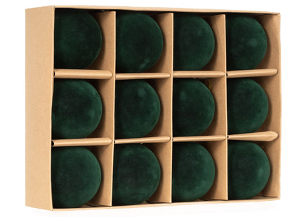 Kerstballen 12 Stuks – Donkergroen – Fluwelen Kerstboomversiering – Onbreekbare Kerstballen 5,5 cm – Inclusief Ophangkoorden