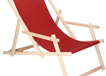 Ligbed | Strandstoel | Ligstoel | Verstelbaar | Arm Leuning | Beukenhout | Handgemaakt | Bordeaux Rood