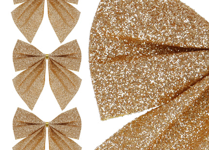 Kerstboomhanger | Strik | Gouden Glitter | 3 Stuks | 11 Cm