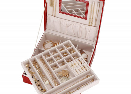Sieradendoos | Juwelendoos | 2 Lagen | 26 x 26 x 8.5 cm | Rood