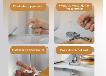 WC Bril - Toiletbril Met Deksel - RVS -Scharnieren - Bamboe - Inclusief Bevestigingsmateriaal - Met Softclose