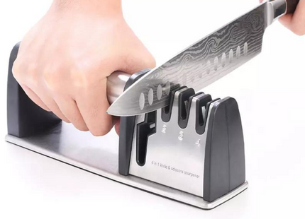 4-in-1 Professionele Messenslijper | Doortrekslijper | Anti Slip | Schaarslijper & Messen Slijper | RVS