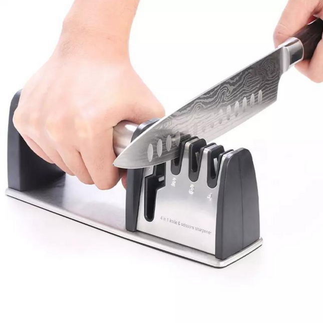 4-in-1 Professionele Messenslijper | Doortrekslijper | Anti Slip | Schaarslijper & Messen Slijper | RVS
