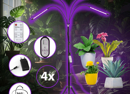 Kweeklamp - Led Voor Planten - Groeilamp - Grow Light - Bloeilamp - Plantenverlichting - 4 Panelen - Met TImer - 80 Led - USB