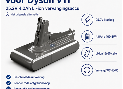 SQOON® Accu geschikt voor Dyson V11 – 25.2V 4.0Ah Li-ion vervangingsaccu