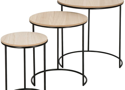 Salontafel | Salontafel Set | Rond | 3-Delig | Zwart/Hout