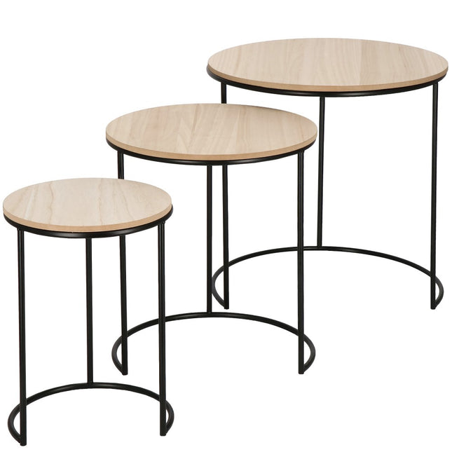 Salontafel | Salontafel Set | Rond | 3-Delig | Zwart/Hout